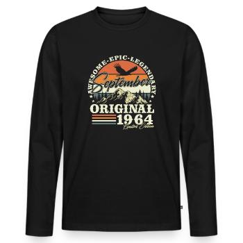 Septembre 1964 Vintage Vintage Rétro Anniversaire - T-shirt manches longues Premium bio Homme - noir - Devant - Nico (187cm)