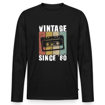Vintage Since 1980 - 80s Retro Kasette - Männer Premium Bio Langarmshirt - Schwarz - Vorne - Nico (187cm)