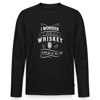 Je me demande s’il y a une fête amusante au whisky - T-shirt manches longues Premium bio Homme - noir - Devant - Nico (187cm)