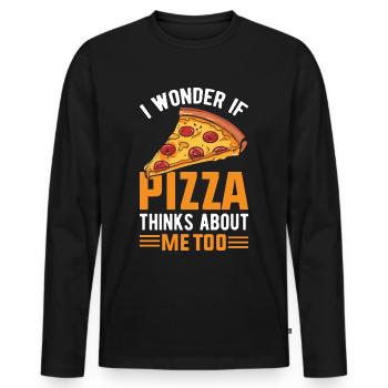 Pizza Il suffit de penser à la tranche de pizza au fromage - T-shirt manches longues Premium bio Homme - noir - Devant - Nico (187cm)