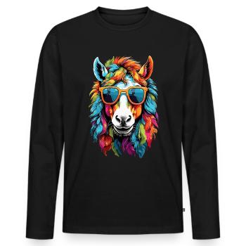 Pferd Pony Regenbogen flauschig süß Sonnenbrille - Männer Premium Bio Langarmshirt - Schwarz - Vorne - Nico (187cm)