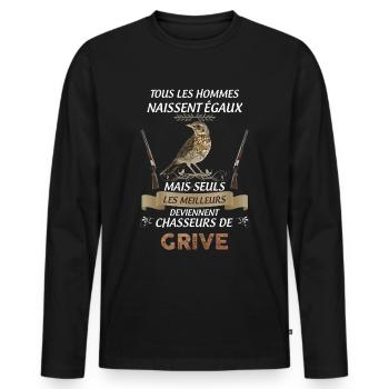 Chasse grive citation homme cadeau chasseur - T-shirt manches longues Premium bio Homme - noir - Devant - Nico (187cm)