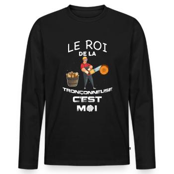 Papa roi de la tronçonneuse cadeau métier fôret - T-shirt manches longues Premium bio Homme - noir - Devant - Nico (187cm)