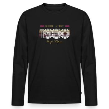 Birthday Cool since 1980 - Men's Premium Organic Long Sleeve Shirt - black - Front - Nico (187cm)