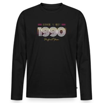 Birthday Cool since 1990 - Men's Premium Organic Long Sleeve Shirt - black - Front - Nico (187cm)