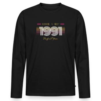 Geburtstag Cool seit 1991 - Männer Premium Bio Langarmshirt - Schwarz - Vorne - Nico (187cm)
