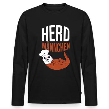 Herdmännchen Koch Kochschürze Hobbykoch Küche - Männer Premium Bio Langarmshirt - Schwarz - Vorne - Nico (187cm)