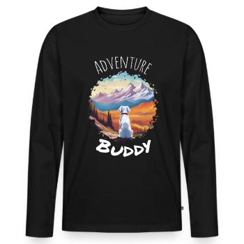 Adventure Buddy - Dein Hund auf Abenteuer - Männer Premium Bio Langarmshirt - Schwarz - Vorne - Nico (187cm)