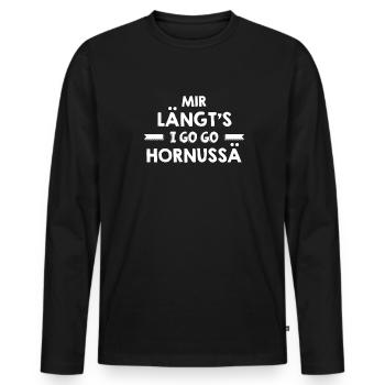 Mir längts i go go Hornussä / Hornussen - Männer Premium Bio Langarmshirt - Schwarz - Vorne - Nico (187cm)