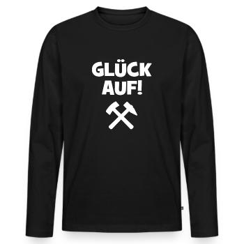Glück auf - Ruhrpott - Bergbau - Bergwerk - Pott - Männer Premium Bio Langarmshirt - Schwarz - Vorne - Nico (187cm)
