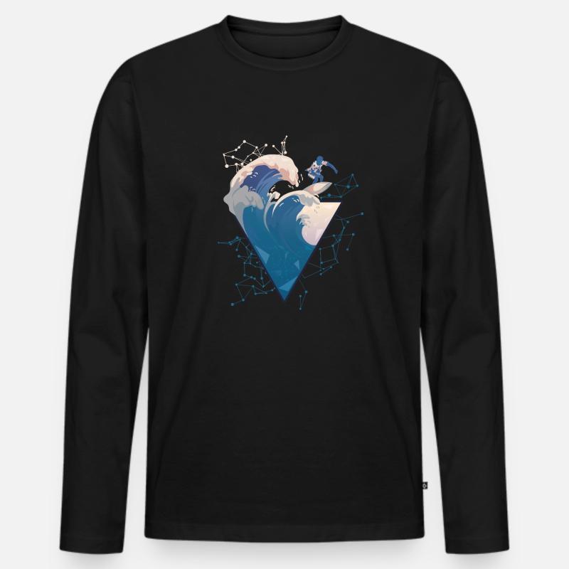 Surfer auf der Welle - Männer Premium Bio Langarmshirt - Schwarz