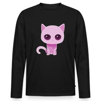 kleine Pinke Katze - Männer Premium Bio Langarmshirt - Schwarz - Vorne - Nico (187cm)