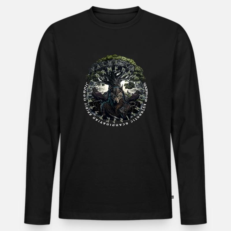 Wikinger Valhalla Wolf Odins - Männer Premium Bio Langarmshirt - Schwarz