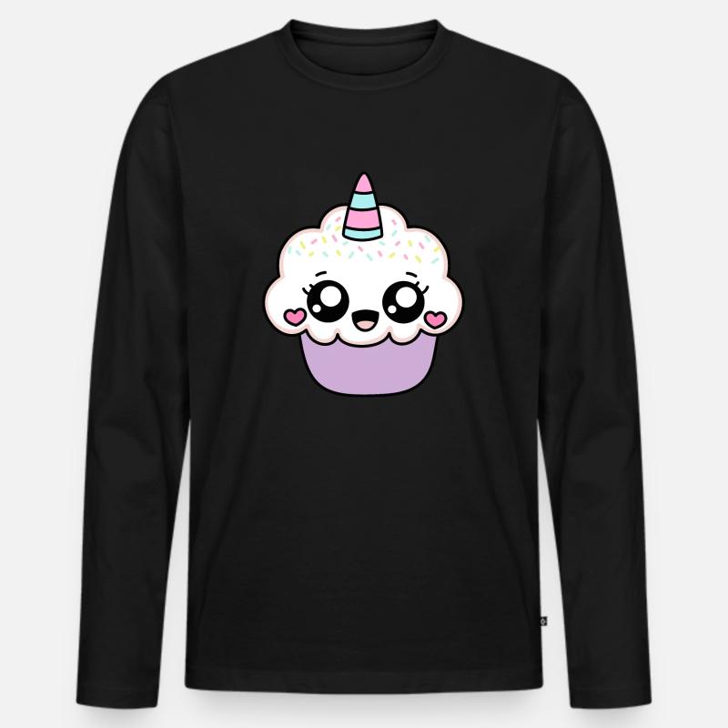EINHORN CUPCAKE - Männer Premium Bio Langarmshirt - Schwarz