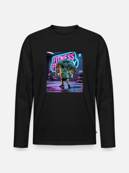 Cartoon Broccoli Gym - Men's Premium Organic Long Sleeve Shirt - black