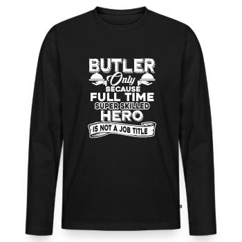 Butler Butler Job Title - Men's Premium Organic Long Sleeve Shirt - black - Front - Nico (187cm)