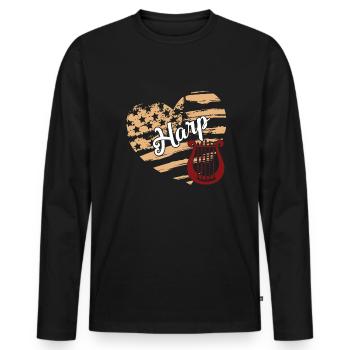 Harp Harp Flag - Men's Premium Organic Long Sleeve Shirt - black - Front - Nico (187cm)