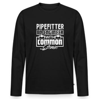 Pipefitter Pipefitter With Common Sense - Men's Premium Organic Long Sleeve Shirt - black - Front - Nico (187cm)