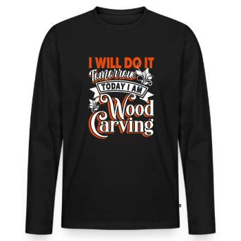Wood Carving Today I Am Wood Carving - Men's Premium Organic Long Sleeve Shirt - black - Front - Nico (187cm)