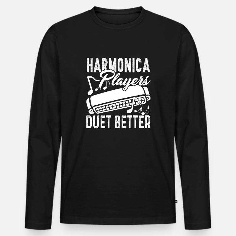 Harmonica Player Duet Better - Men's Premium Organic Long Sleeve Shirt - black