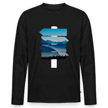 Mountains Nature Signpost Hiking - Men's Premium Organic Long Sleeve Shirt - black - Front - Nico (187cm)