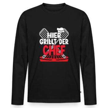 Hier Grillt Der Chef - Männer Premium Bio Langarmshirt - Schwarz - Vorne - Nico (187cm)
