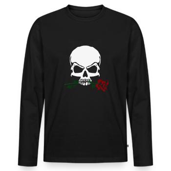Rose et crâne - T-shirt manches longues Premium bio Homme - noir - Devant - Nico (187cm)
