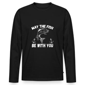 May The Fish Be With You - Men's Premium Organic Long Sleeve Shirt - black - Front - Nico (187cm)
