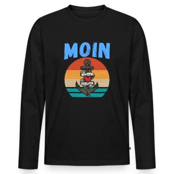 Moin lustige Norddeutsch Sprüche Ozean Meer Anker - Männer Premium Bio Langarmshirt - Schwarz - Vorne - Nico (187cm)