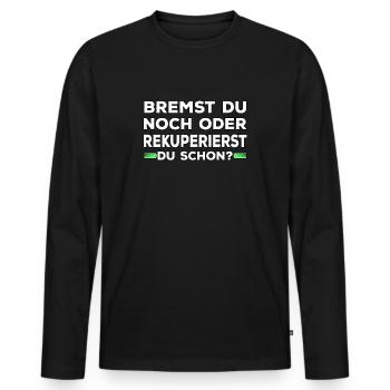 Lustige Elektroauto Sprüche Eauto Emobilität - Männer Premium Bio Langarmshirt - Schwarz - Vorne - Nico (187cm)