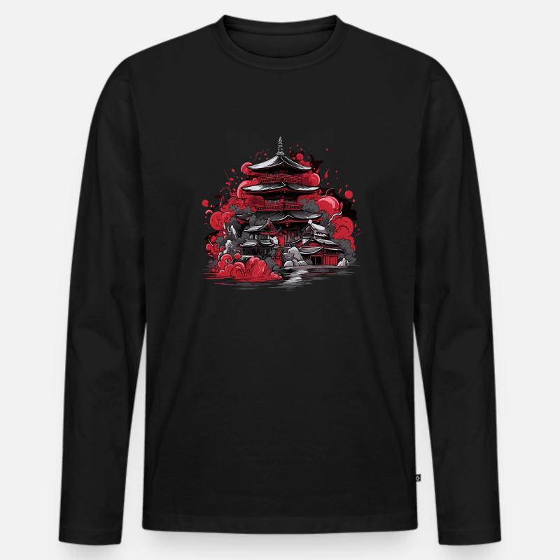 Japan Japanischer Tempel Nihon - Männer Premium Bio Langarmshirt - Schwarz