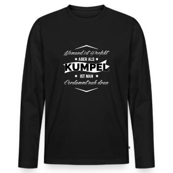KUMPEL PERFEKT - Männer Premium Bio Langarmshirt - Schwarz - Vorne - Nico (187cm)