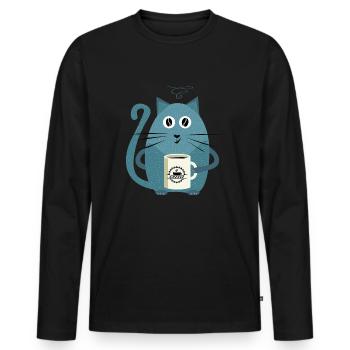 Minou Buvant du Café - Chats Drôles - T-shirt manches longues Premium bio Homme - noir - Devant - Nico (187cm)
