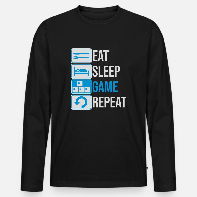 eat sleep game repeat - Männer Premium Bio Langarmshirt - Schwarz