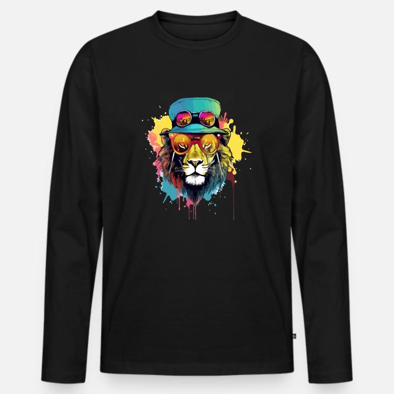 Noci der coole Löwe - Männer Premium Bio Langarmshirt - Schwarz