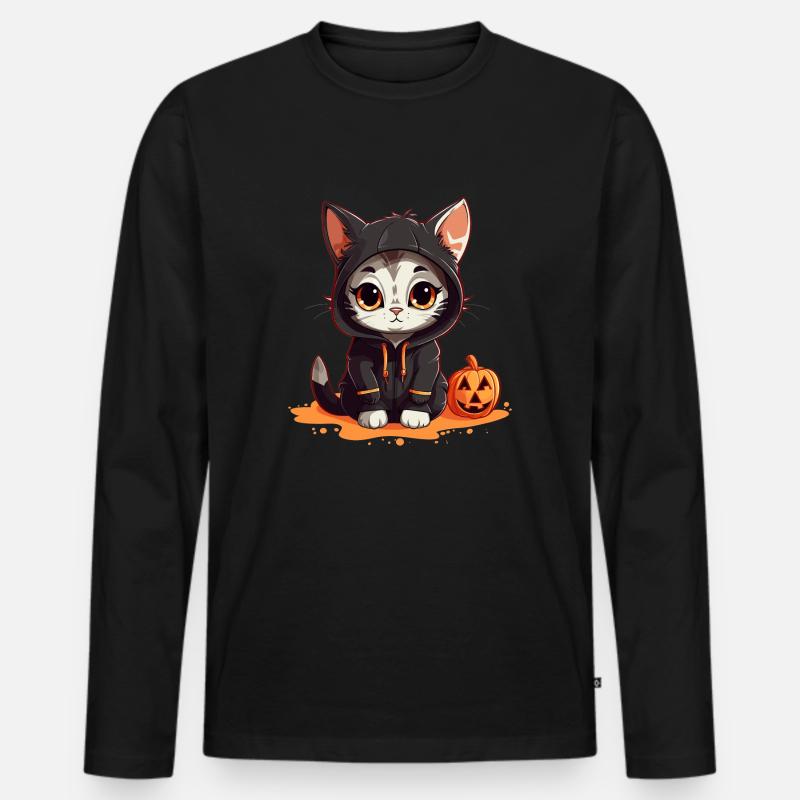 Halloween Katze - Männer Premium Bio Langarmshirt - Schwarz