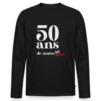 50 ans de maturation - T-shirt manches longues Premium bio Homme - noir - Devant - Nico (187cm)