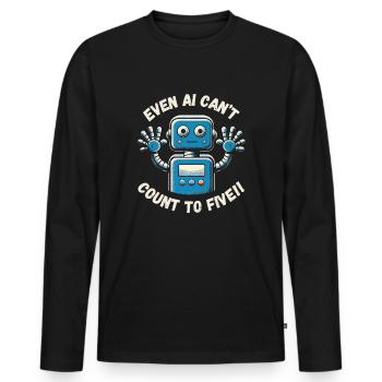 Verwirrter Roboter (KI) mit 12 Fingern in Farbe - Männer Premium Bio Langarmshirt - Schwarz - Vorne - Nico (187cm)