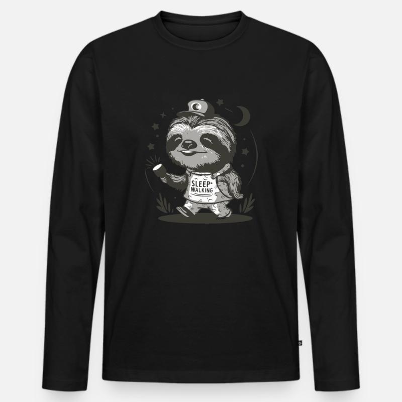 Sloth Sleepwalker Night - Männer Premium Bio Langarmshirt - Schwarz
