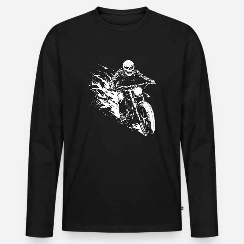 Biker Totenkopf Motorrad Geschenk - Männer Premium Bio Langarmshirt - Schwarz