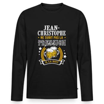 Jean-Christophe bière cadeau Jean christophe fêtes - T-shirt manches longues Premium bio Homme - noir - Devant - Nico (187cm)