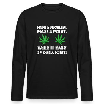 Take it Easy | Cannabis, Plant, Relax - Men's Premium Organic Long Sleeve Shirt - black - Front - Nico (187cm)