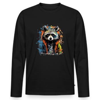 Cool Street Raccoon - Men's Premium Organic Long Sleeve Shirt - black - Front - Nico (187cm)