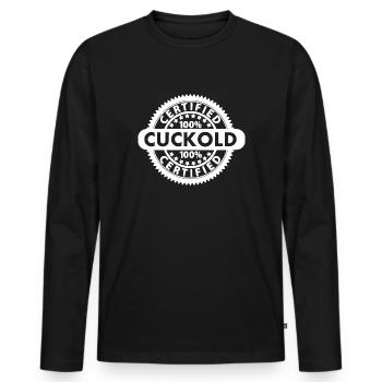 certified cuckold - T-shirt manches longues Premium bio Homme - noir - Devant - Nico (187cm)