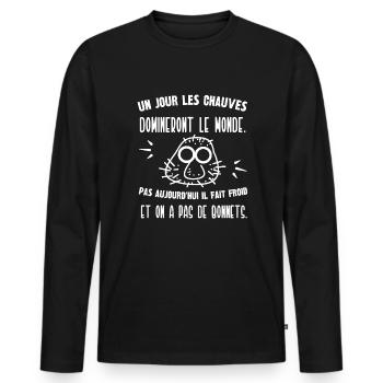un jour les chauves domineront le monde - T-shirt manches longues Premium bio Homme - noir - Devant - Nico (187cm)