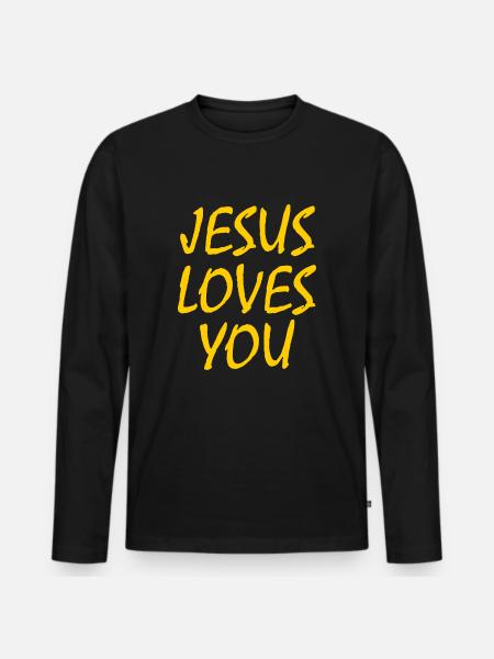 Jesus loves you - Männer Premium Bio Langarmshirt - Schwarz