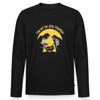 Christlicher Weihnachtspullover: Jesus ist geboren - Männer Premium Bio Langarmshirt - Schwarz - Vorne - Nico (187cm)