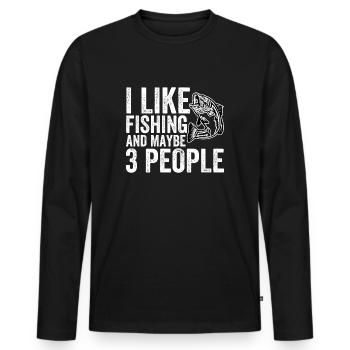J’aime pêcher et peut-être 3 personnes - T-shirt manches longues Premium bio Homme - noir - Devant - Nico (187cm)