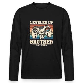 Promoted to Brother 2025 - Men's Premium Organic Long Sleeve Shirt - black - Front - Nico (187cm)