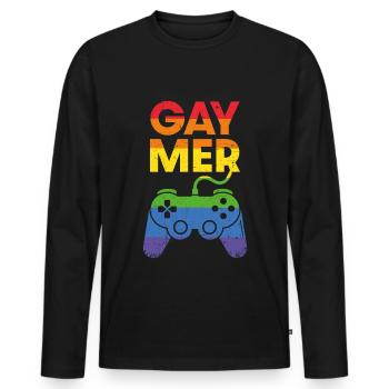 Gaymer - T-shirt manches longues Premium bio Homme - noir - Devant - Nico (187cm)